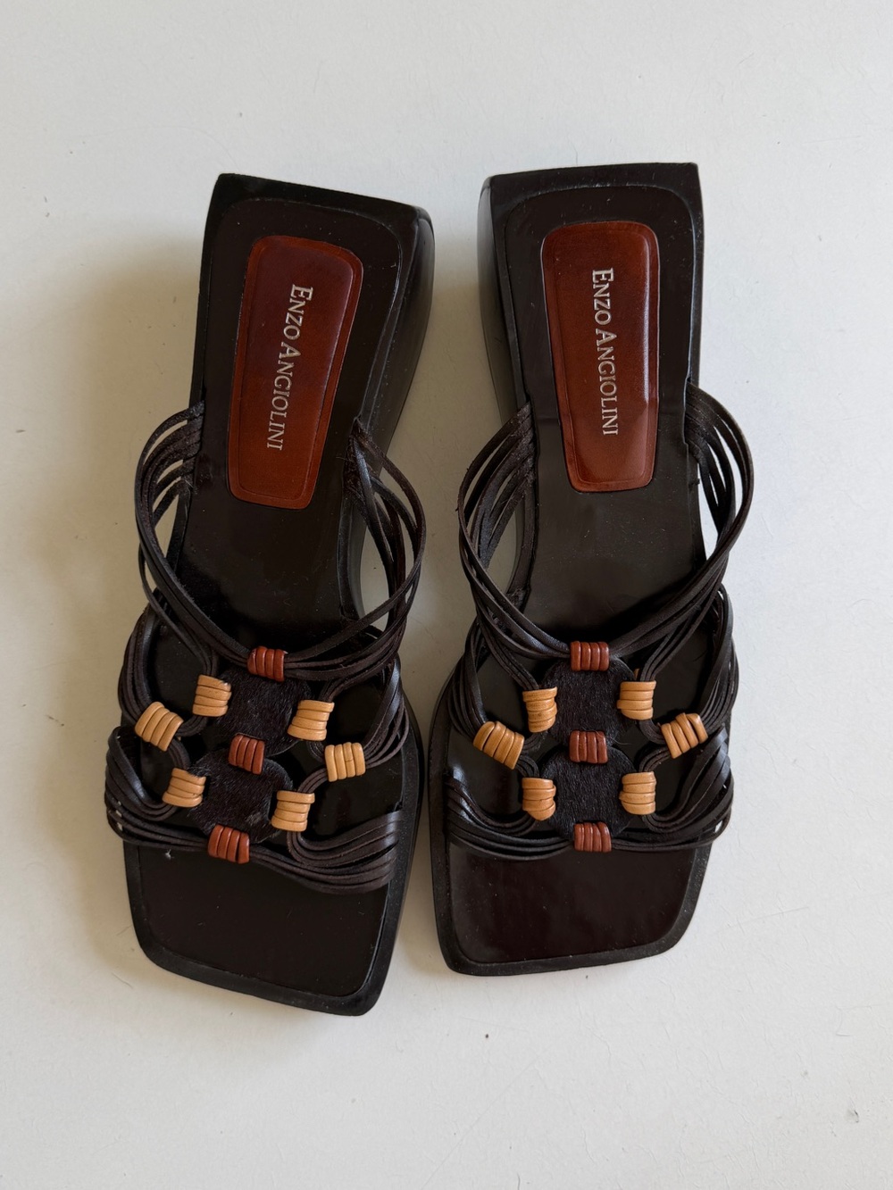 VINTAGE Enzo Angiolini "Beatrice" Brown Leather Strappy Sandals - Size 8